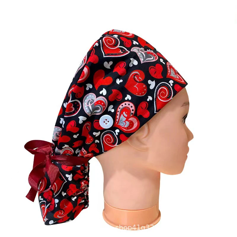 100%cotton medical surgical cap nurse hair care  scrub cap beauty salon nursing cap with button scrub hats