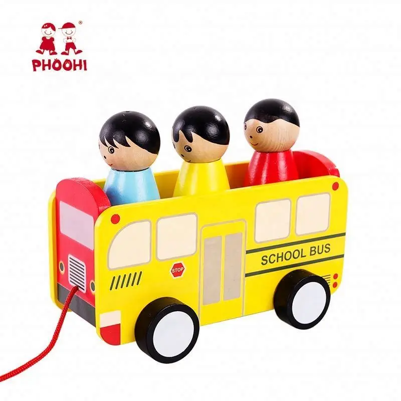 New Design Children Play School Bus Kids Fire Truck Wooden Geometry Shape Car Vehicle Toy