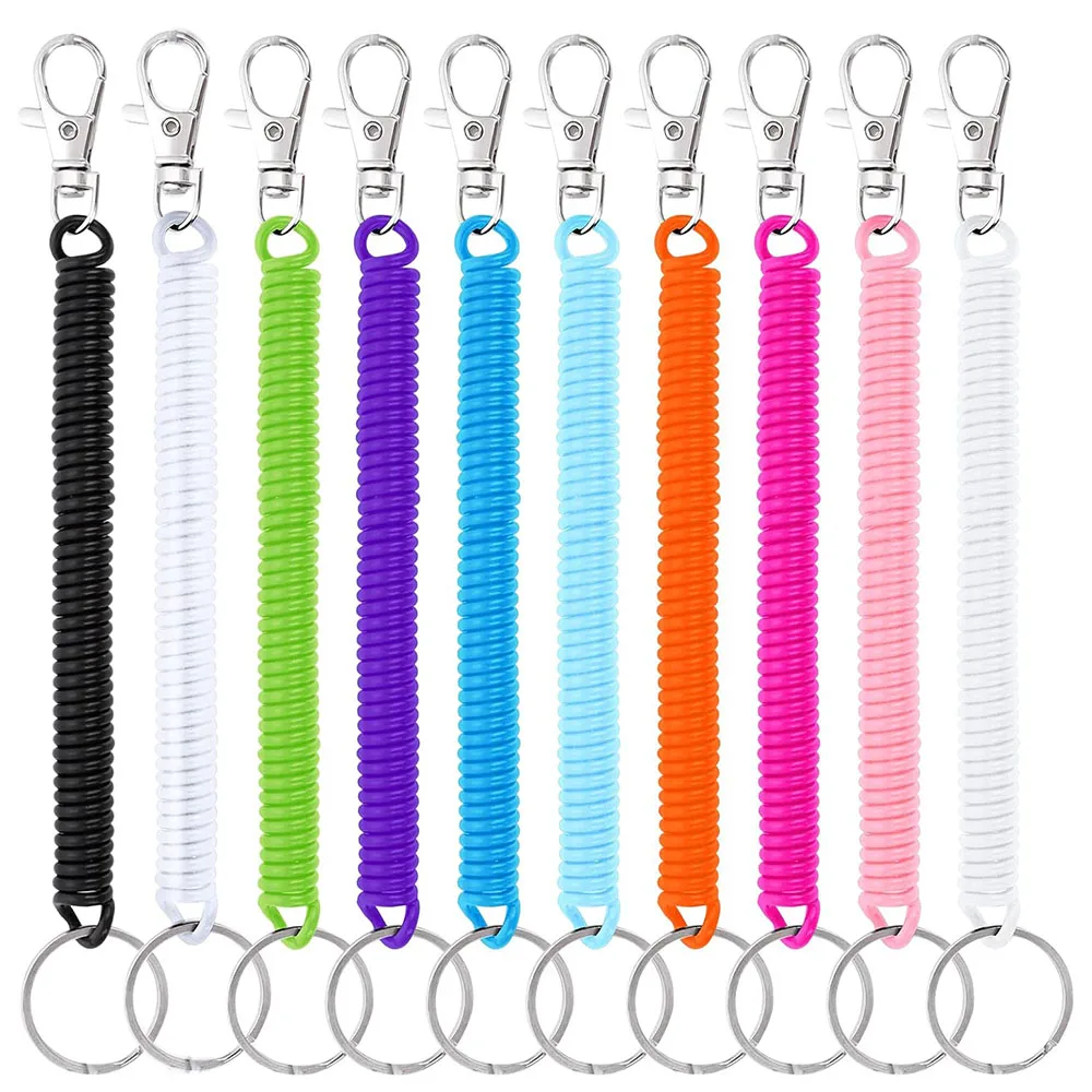 Retractable Coil Springs Keychains With Lobster Clasp Leash Cord Safety Anti-Lost Stretch Ropes Cell Phone Elastic Wrist Lanyard