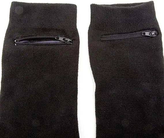 Men Black custom Dress Crew Hidden Zipper Pocket Socks