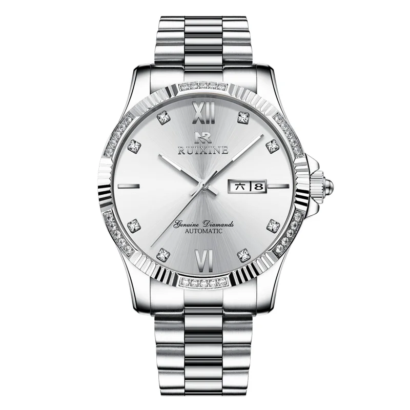 Full Diamond 14K 18K Gold Stainless Steel Mechanical Watch  R7123