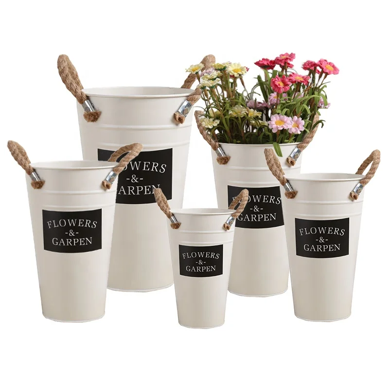 Подвесные оцинкованные металлические цветочные горшки в стиле ретро ведро ваза прибрежном с ручкой из веревки винтажный Настенный декор садовые