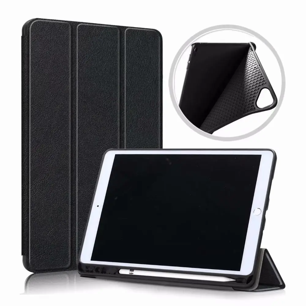 
New Arrivals 3 Fold Leather Flip Stand Case for iPad 10.2 with Pen Holder 