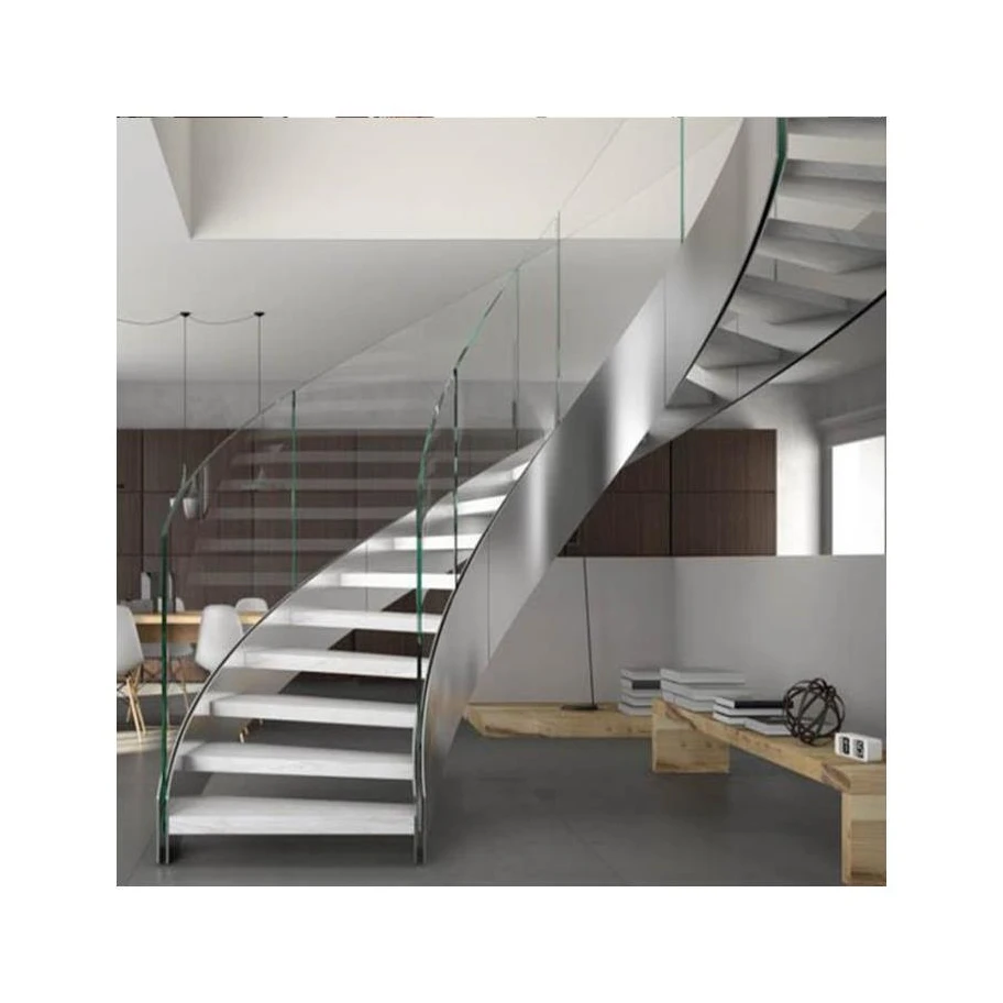 Prima curved stair Steel Stairhigh quality ladder curved Staircase Cable Railing Stringer with Wooden Step Design ladder