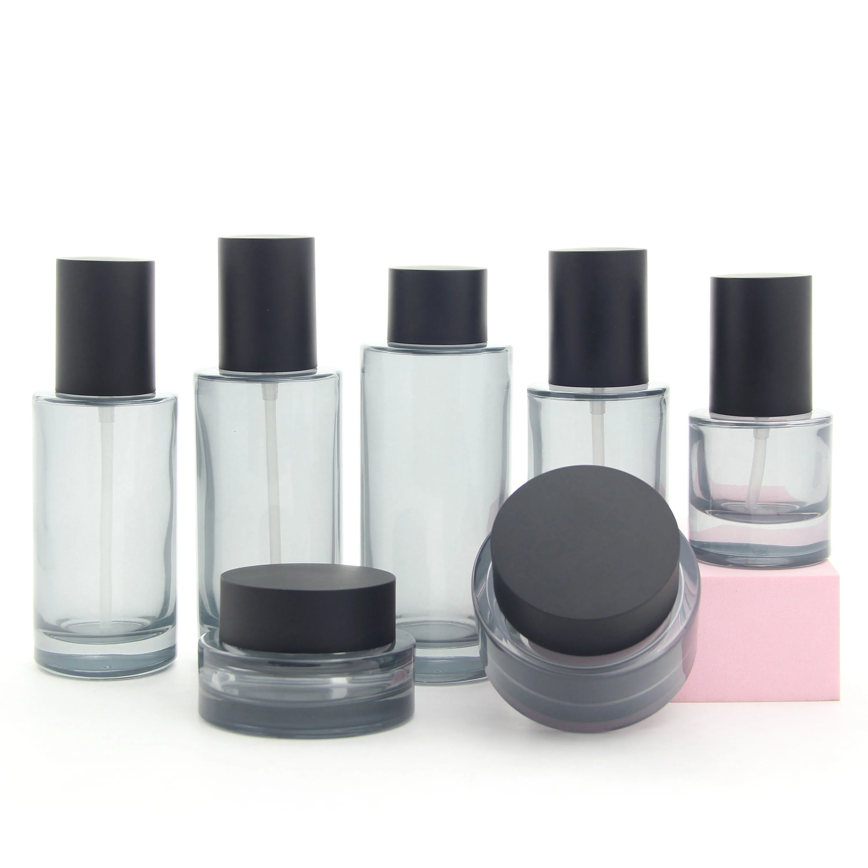 Luxury Colored Red Green Gray Face Care Container 30g 50g Refillable Empty Glass Cream Jar with Caps