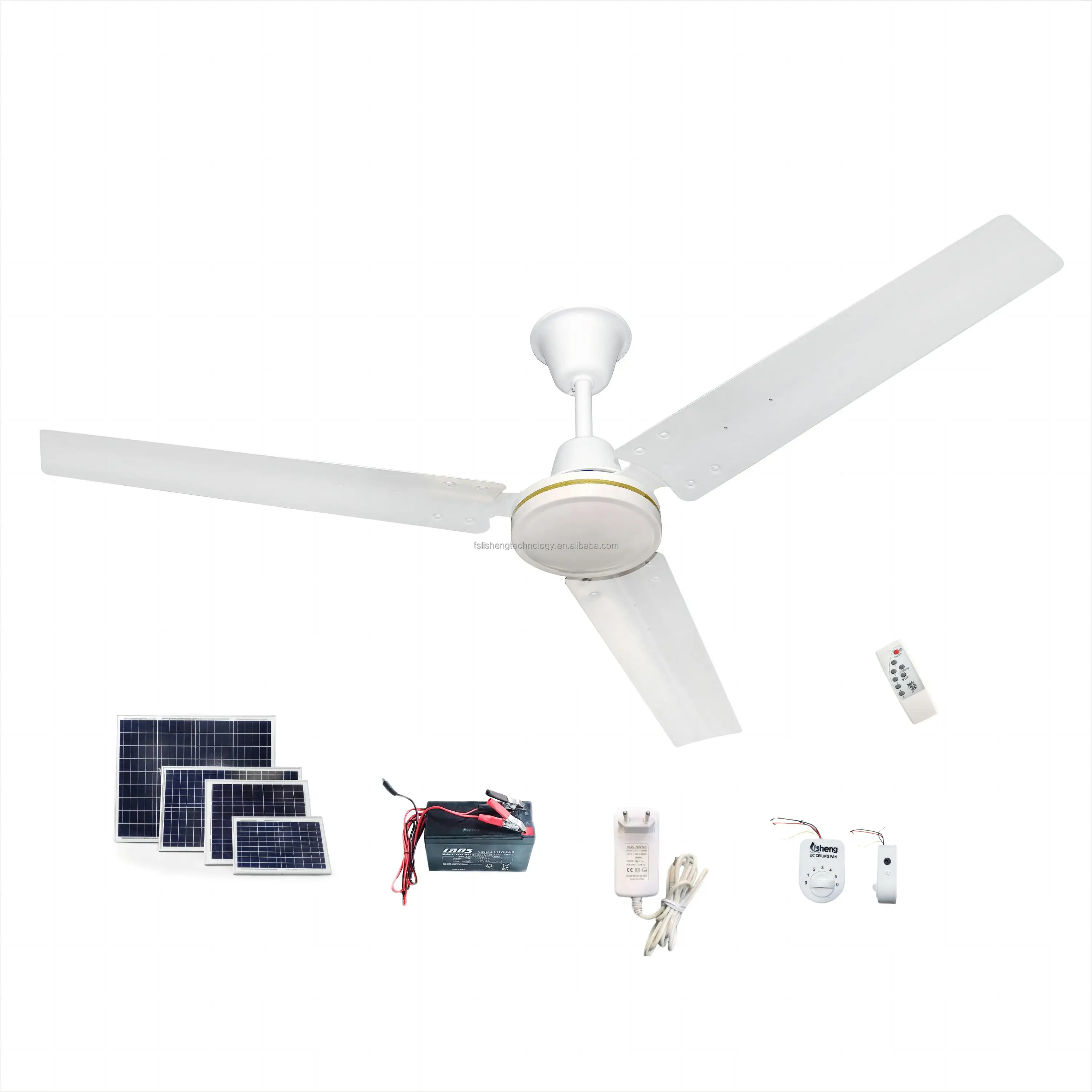 Remote Control Ac Dc Ceiling Fan 56 inch solar  Air Cooling ceiling Fan 3 Metal Blades with solar panel and regulator