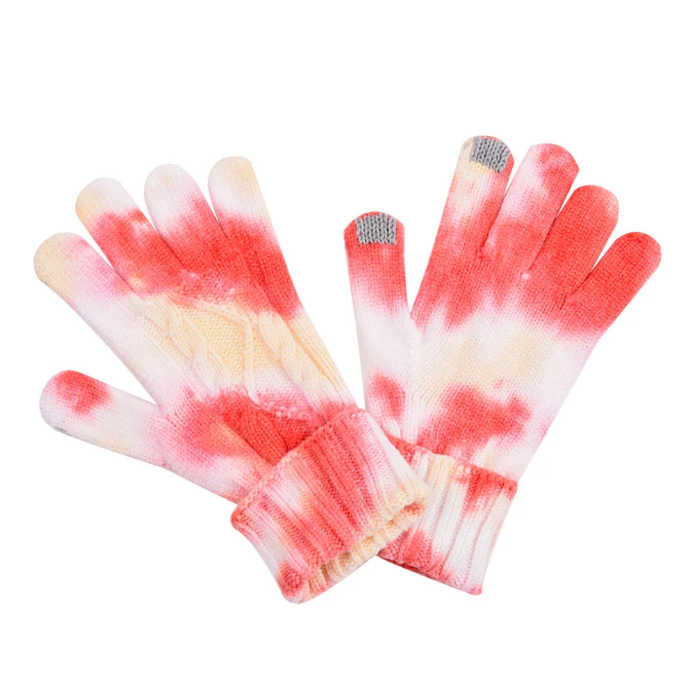 Зимние теплые плотные перчатки Tie -Dye для сенсорного экрана женские кашемировые шерстяные вязаные однотонные варежки мобильного телефона