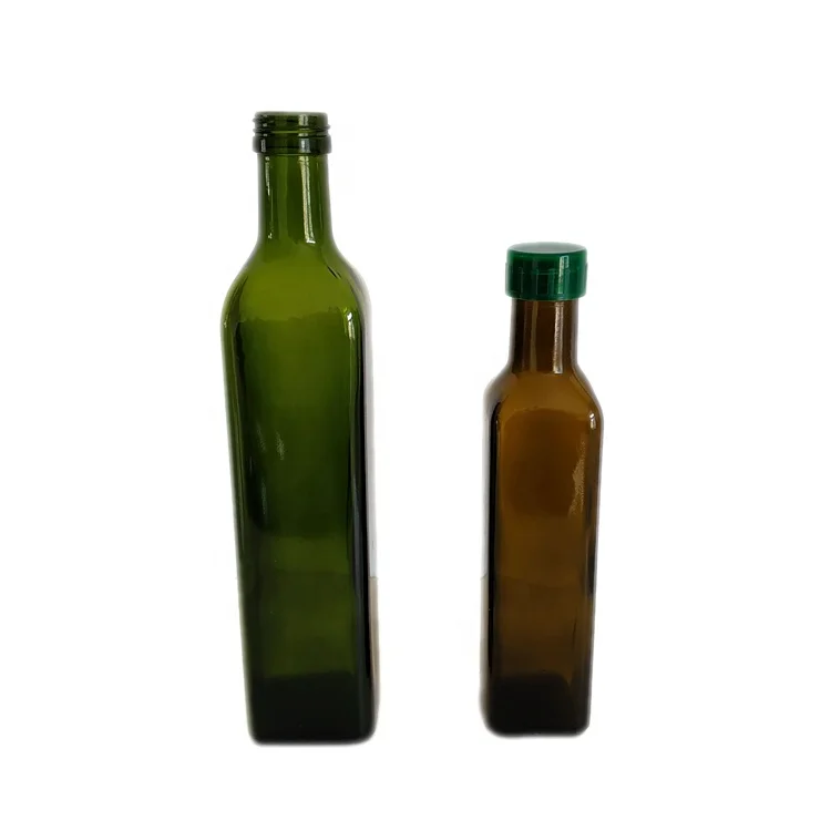 
Refillable Cooking 250ml 500ml 750ml 1000ml Square Shape Dark Green Glass Olive Oil Bottle with Aluminum Cap Cheap Price 
