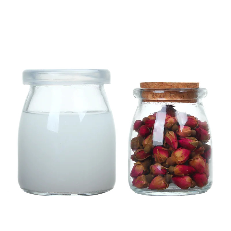 
Clear 200Ml Food Canning Bottle Milk Pudding Candy Glass Jars With Plastic Vacuum Seal Lids 