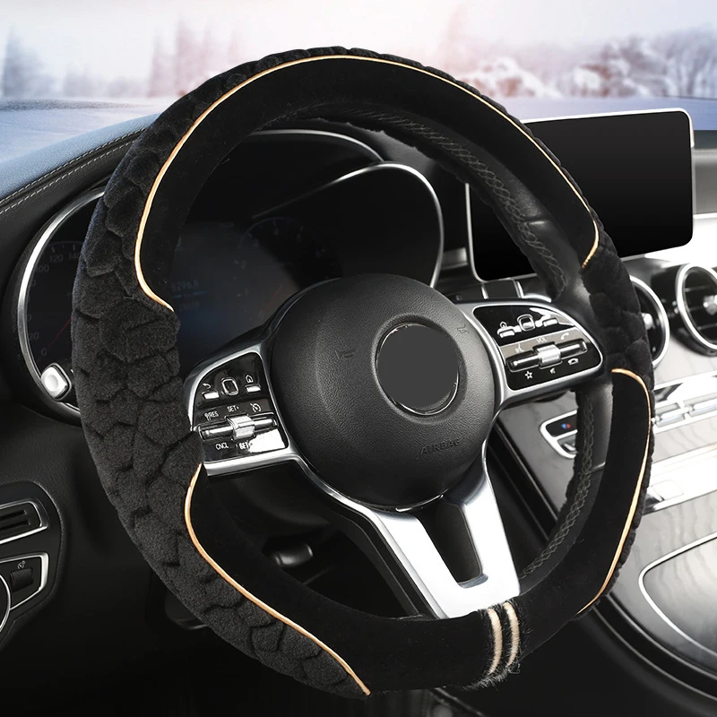 Best selling black universal winter warm fluff lady car steering wheel cover