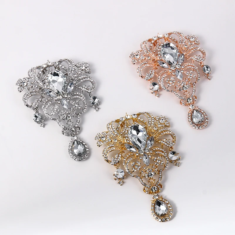 WeimanJewelry Factory Direct Sale Crystal Rhinestone Large Size Teardrop Decor Jewelry Brooches for Wedding