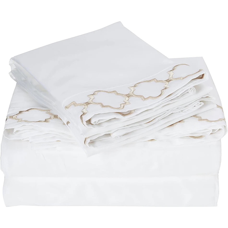 80gsm 100% polyester microfiber embroidery professional luxury hotel bed sheets 4pcs from Newtex