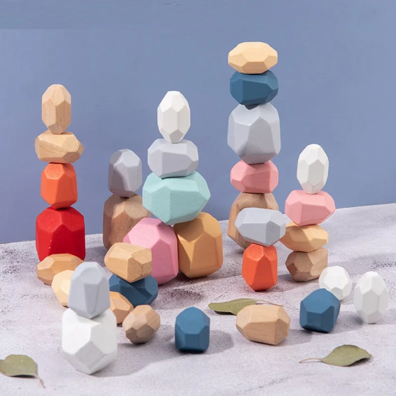 Wooden Stone Rainbow Toys Baby Stacking Blocks Montessori Balance Toys Ins Nordic Style Irregular Shape table Games Gift For Kid
