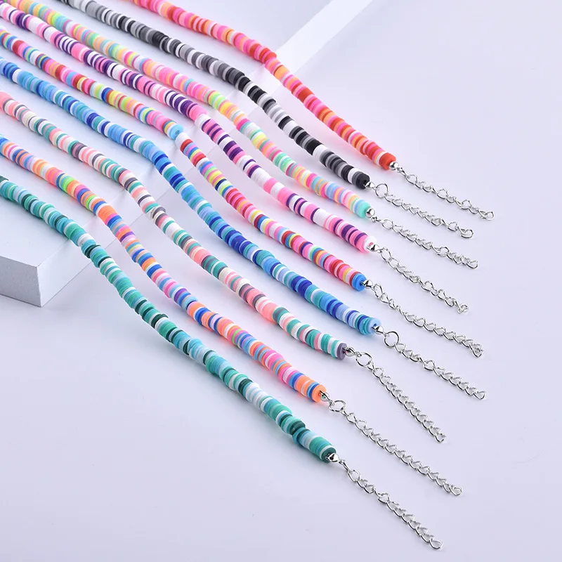 Boho Summer Beach Handmade Multi Color Heishi Polymer Clay Beaded Necklace Choker For Women Men