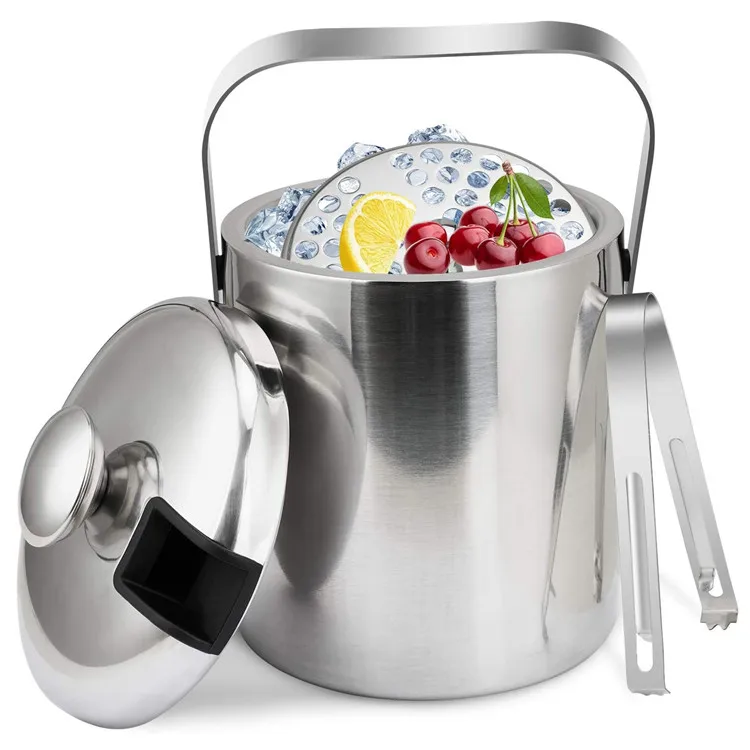 
Double Wall Insulated Metal Stainless Steel Ice Bucket with Tongs 