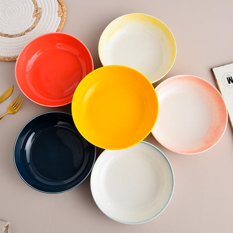 
Nordic Europe Pasta Bowl Italian Color Glazed Ceramic Pasta Desserts Deep Plate for Restaurant 
