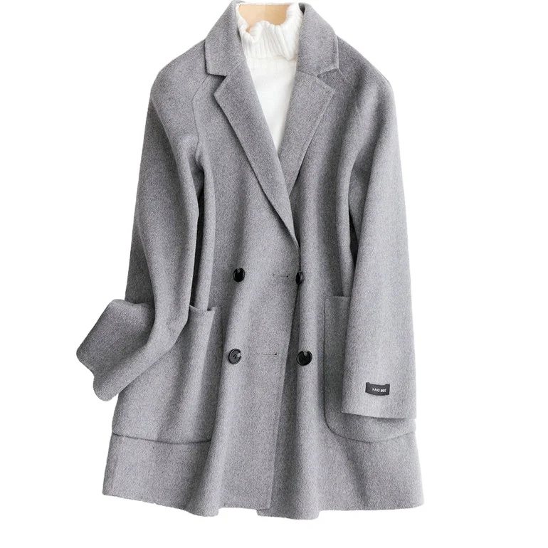 Classic Double Breasted Cashmere Coat Fashion Korea Wool Winter Coat For Women (1600390625132)