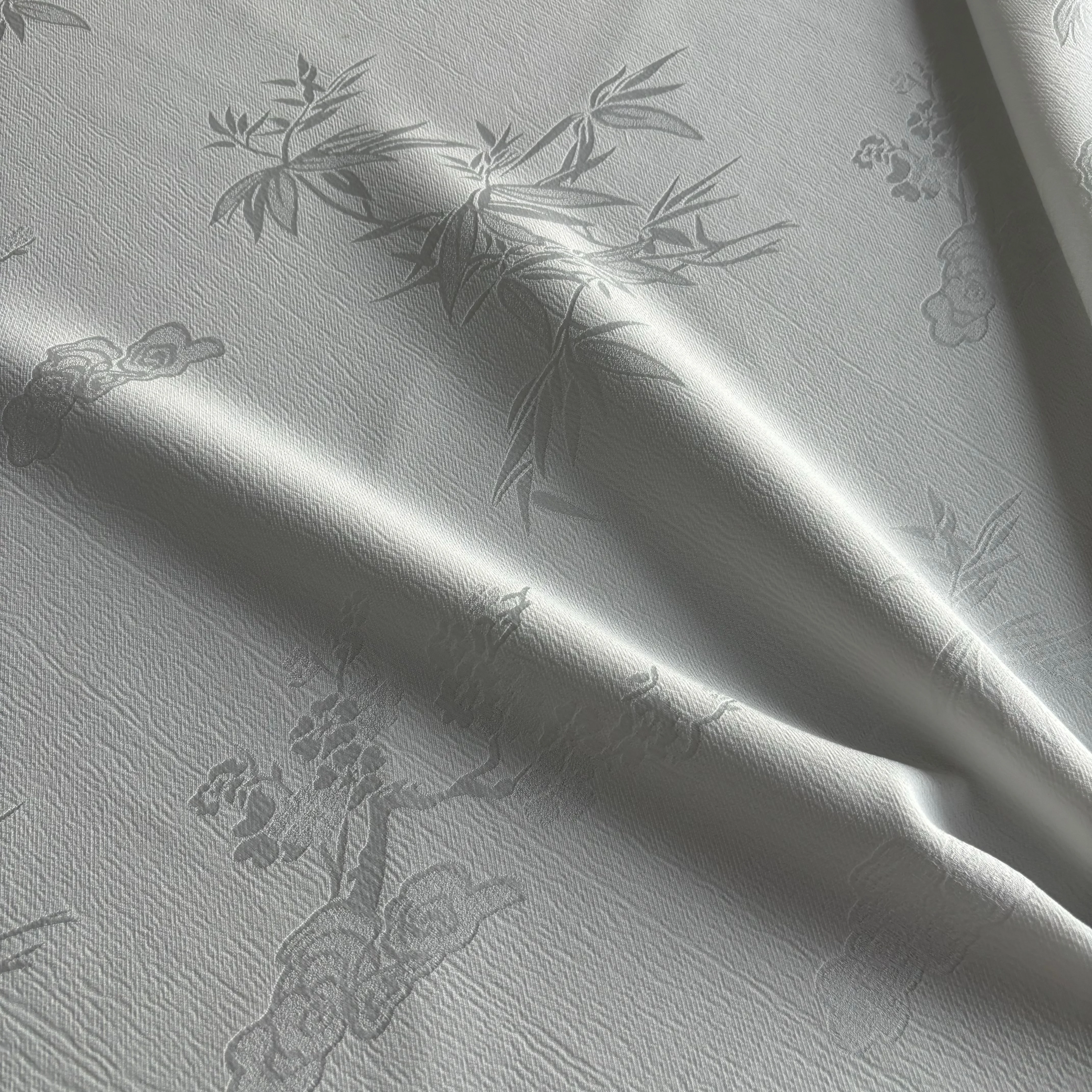 3316 Acetate Like Satin Embossed Jacquard Fabric With Cloud & Bamboo Embossing Pattern For Cheongsam Dresses