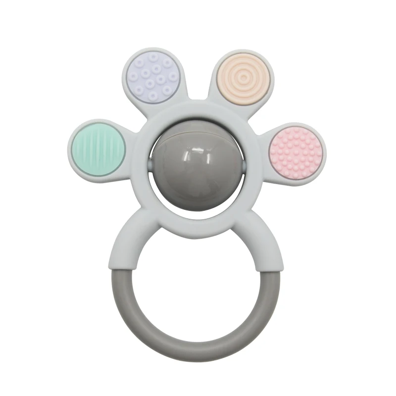 Amazon New Promotion Food Grade Silicone Chewable Safety Gossip Shape of Silicone Rattle and Sensory Teether Toy For Children