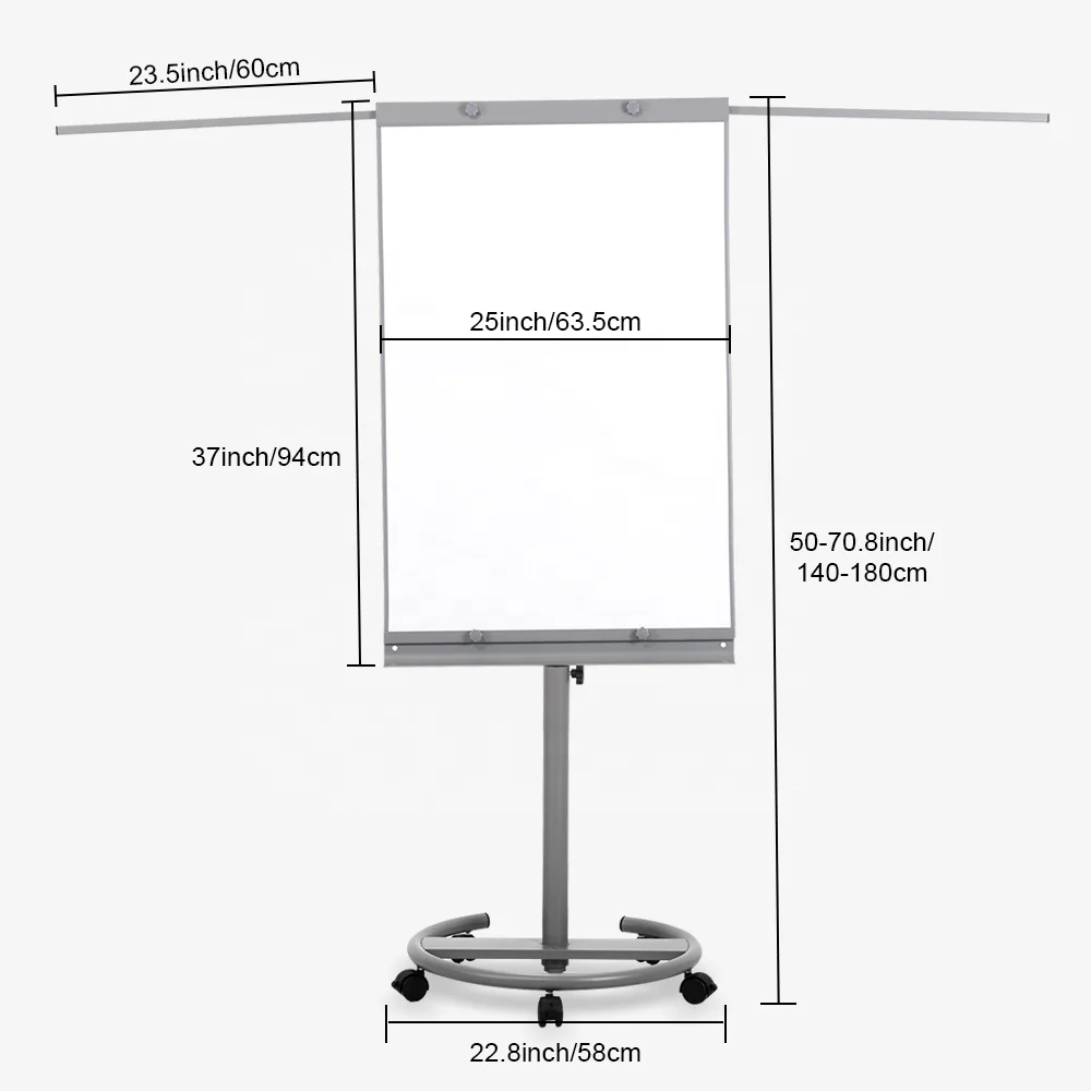 Office & school supplies mobile white board flipchart easel height adjustable magnetic whiteboard flip chart stand with wheels