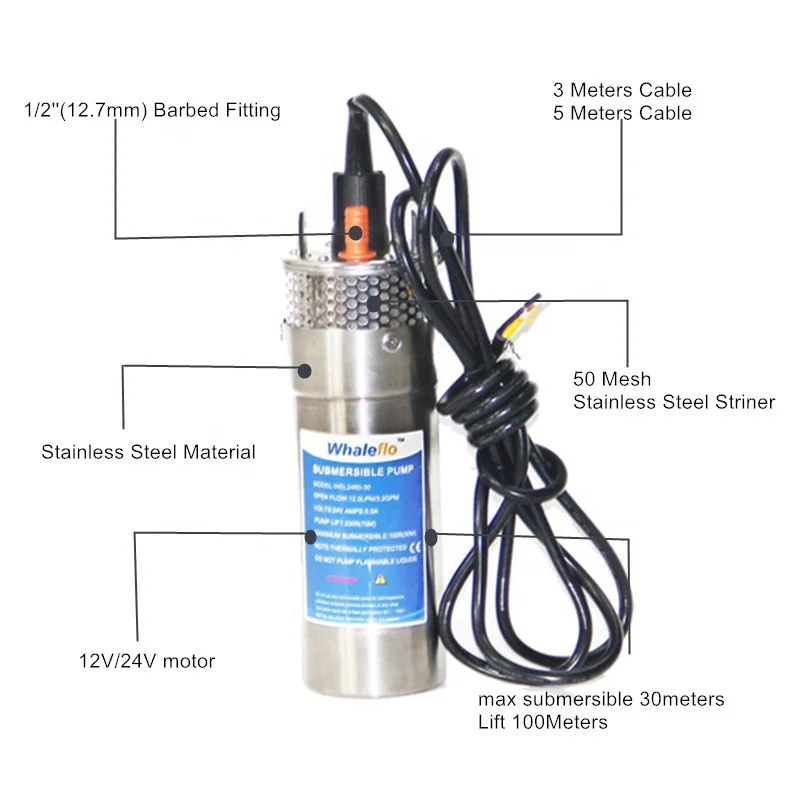 Whaleflo 12LPM pompe solaire 12v dc solar pump water brushless motor solar powered irrigation water pump