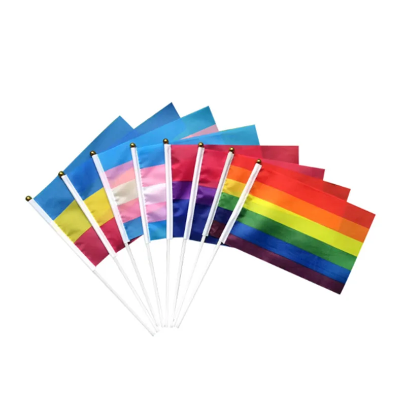 High Quality Cheap Multicolor Double Sided Printed Rainbow Flags All Countries 14x21cm Polyester Mini Waving Hand Flags