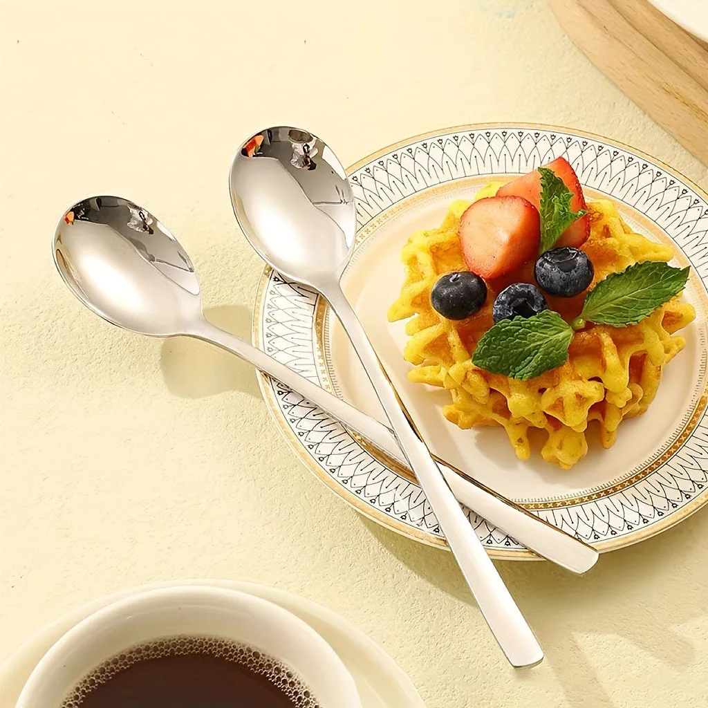 Hot Sale Korean Style Spoons Mirror Polished Long Handle Stainless Steel Dinner Spoon