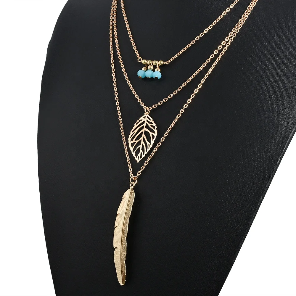 2024 Wholesale bo ho leafs pendant gold plated jewelry necklace layered for women fine jewelry necklaces