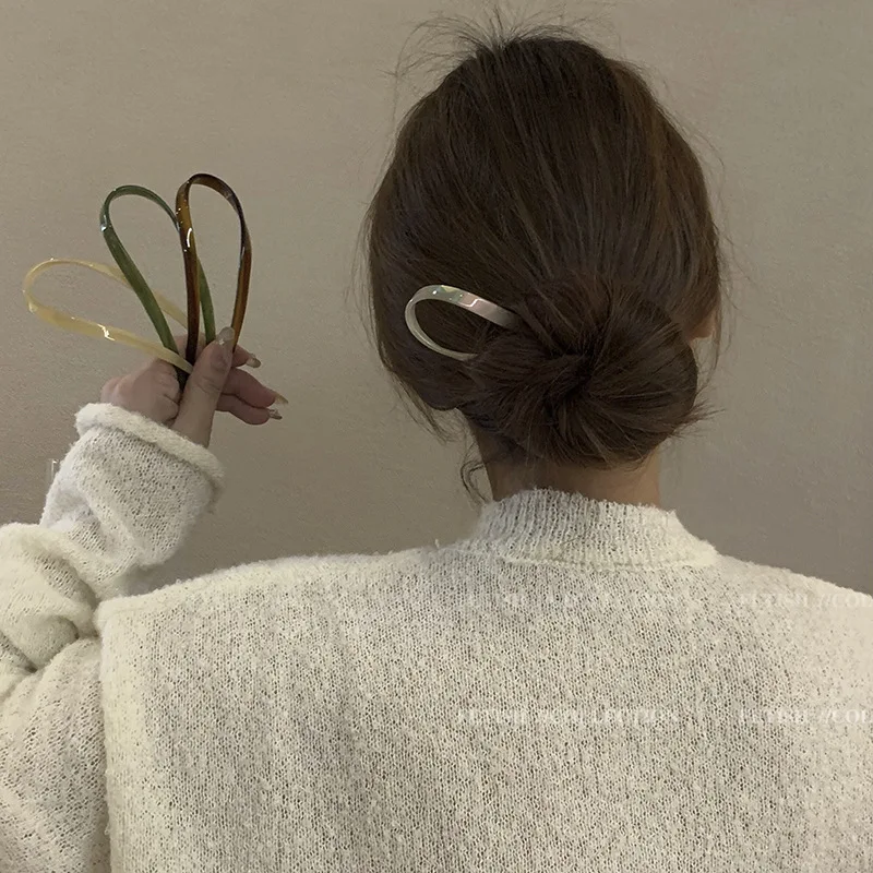 HC146D New Design Simple Retro Acetate U Shape Ladies Hairpin Spring Popular Outdoor Traditional Seamless Hair Forks For Women