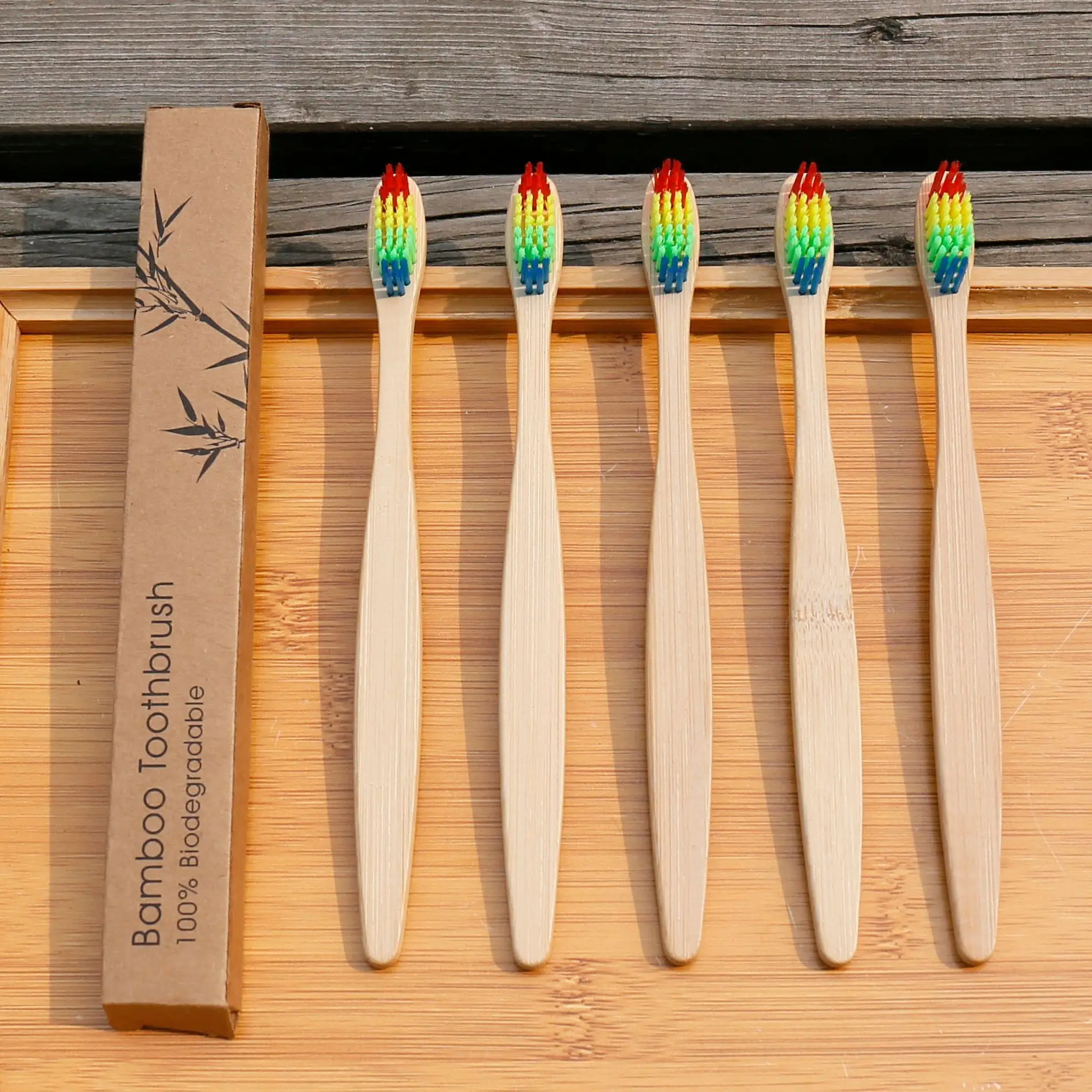 Eco- friendly Rainbow High Quality Soft Bamboo Toothbrush Wooden