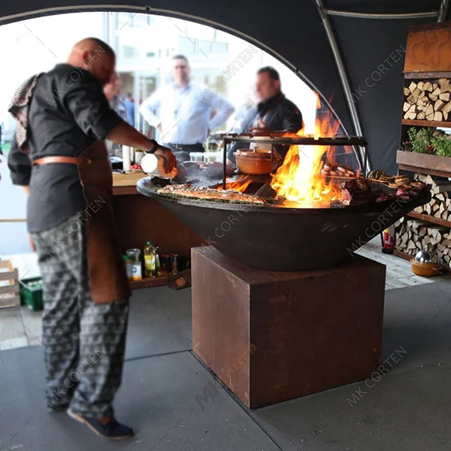 Quality Outdoor Grill Corten Steel Wood & Charcoal Fired Barbecue Parrillas Para Barbacoa Asador de Big Carbon BBQ Plancha Grill
