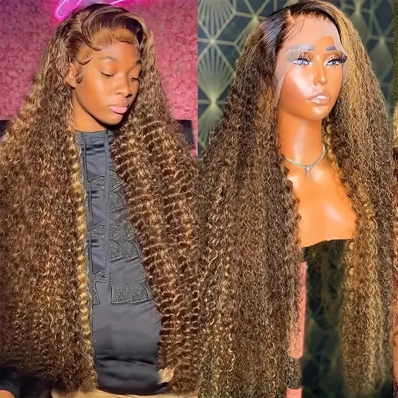 Lace long Kinky Curly Brown Wig Gradient Big  Long Dark Brown Curly Wigs Cambodian Hair for Black Women