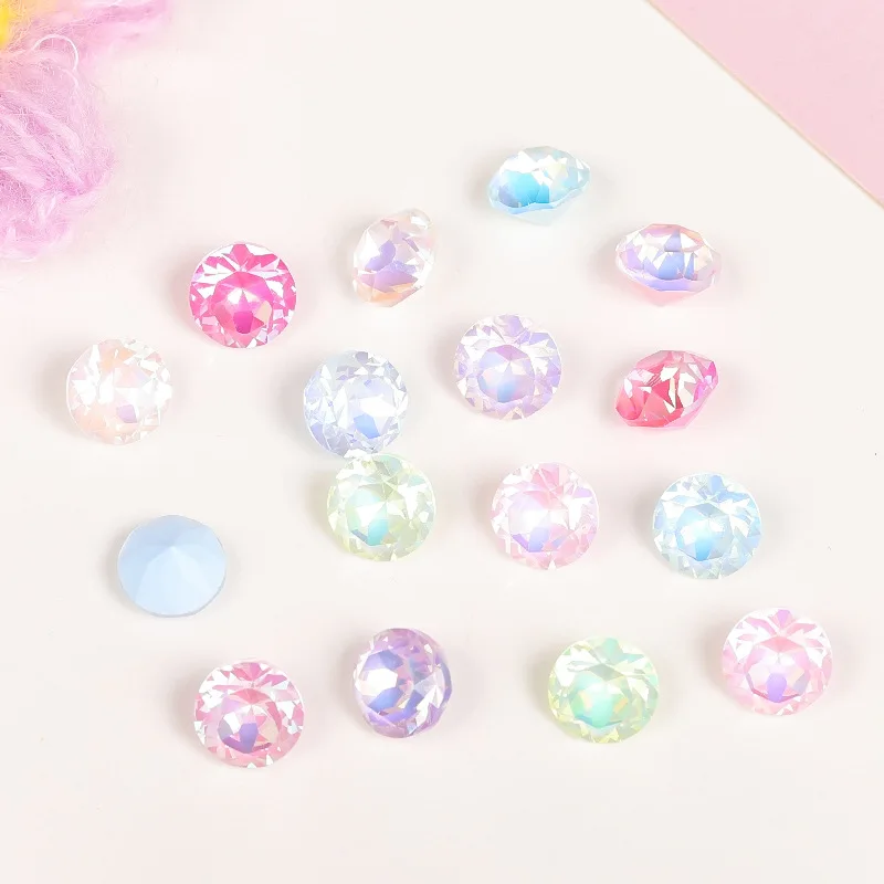 DIY Macaron-Colored Wearable Nail Art Accessories Pointed Base Round Crystal Glass Mocha Rhinestones