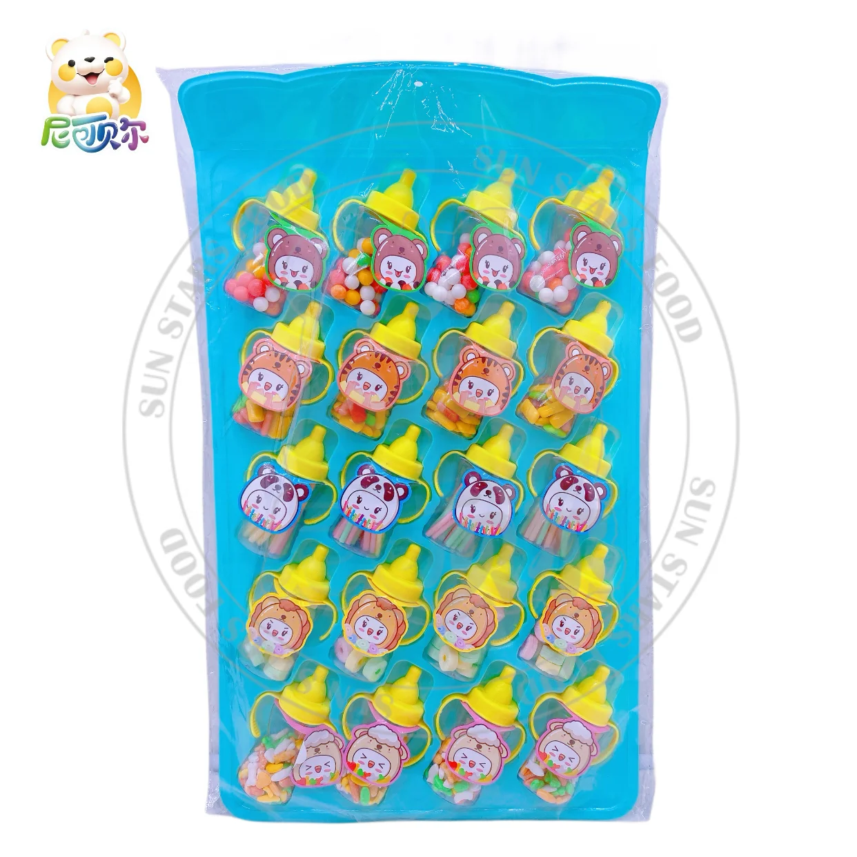 Wholesaler Soft Candy in Cartoon Toy Style Big Baby Bottle Hangs Every Flavor CC Stick Gummie Watermelon Bubble Gum Dinosaur Egg