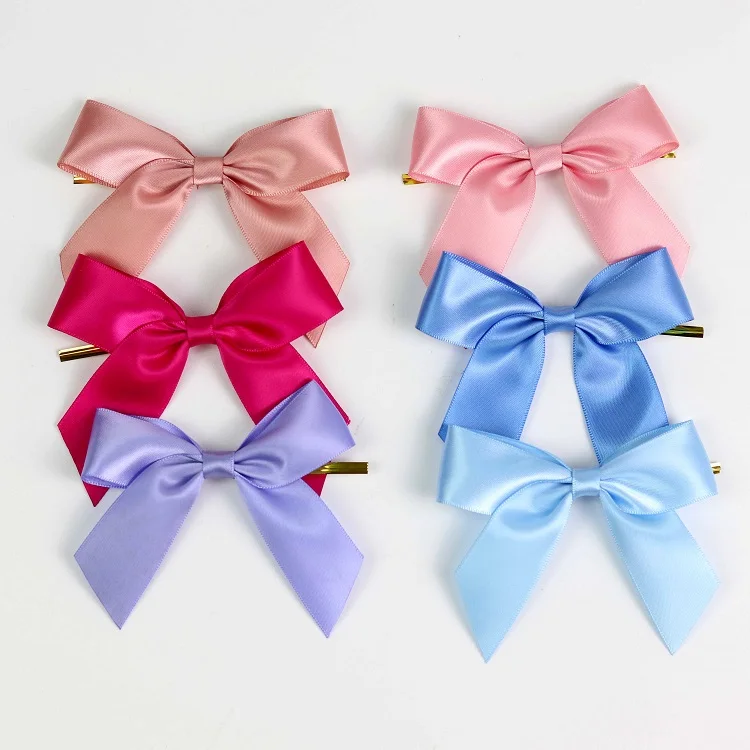 Lude wholesale 6pcs/bag pre tied satin gift small ribbon bows with wired twist tie