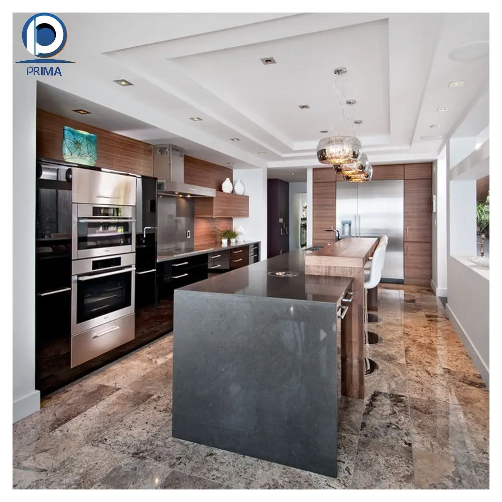 Morden Set Prefab Home Furniture with Solid Wood Teak MDF Cupboard Panel Design Kitchen Cabinets