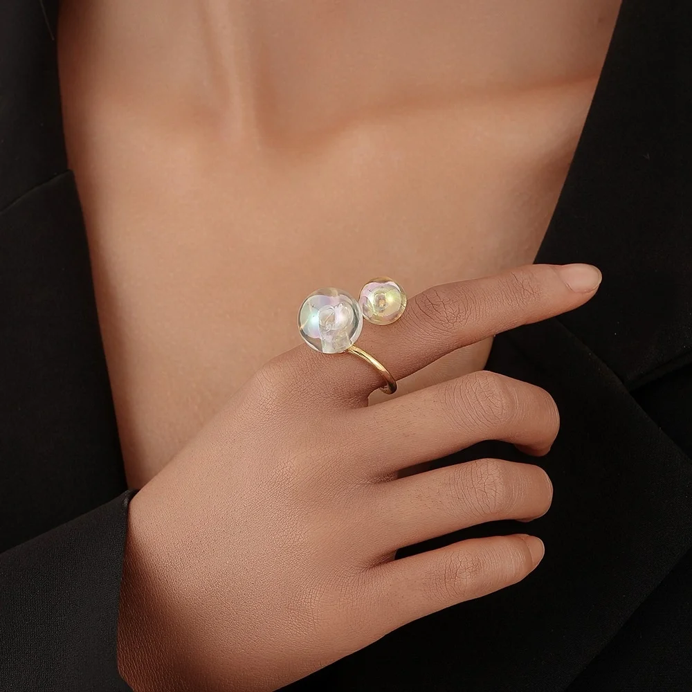 Cute Creative Fashion Jewelry Love Heart Diamond Copper Women Adjustable Resin Ring