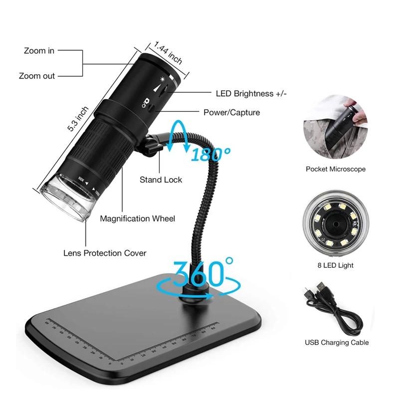 
ireless Digital Microscope WiFi 1080P Endoscope Camera1000x with Lift Stand Pocket Microscope 