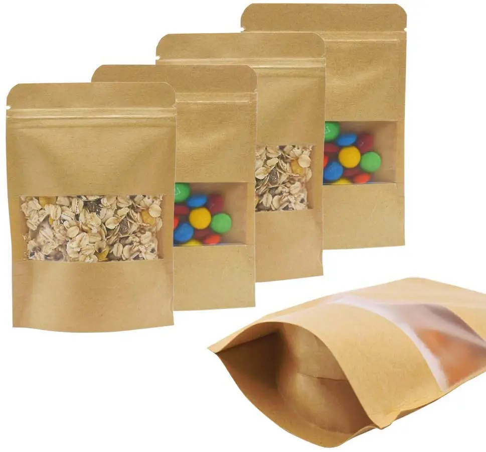 High quality Food Kraft Paper Pouch kraft paper bag with window paper bags kraft