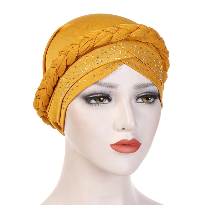 
Muslim Fashion Braid Hats Fez Hats Nail Drill Pure Color Headgear Turban 
