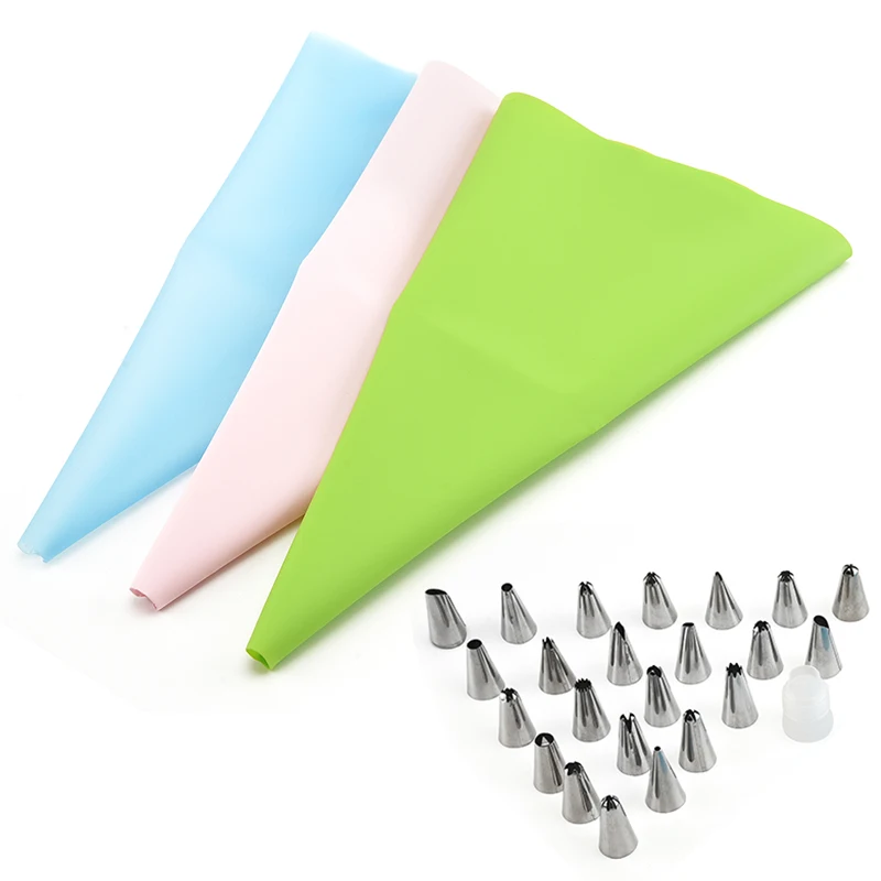 26 PCS/Set Silicone Pastry Bag Tips Kitchen DIY Icing Piping Cream Reusable Pastry Bags +24 Nozzle Set baking set