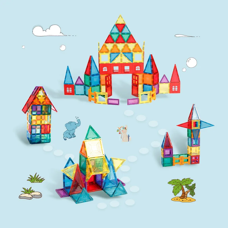 Toddler Kids Educational Toys Tiles 3D DIY Magnet Blocks Set Clear Magnetic Building Block Tiles For Children