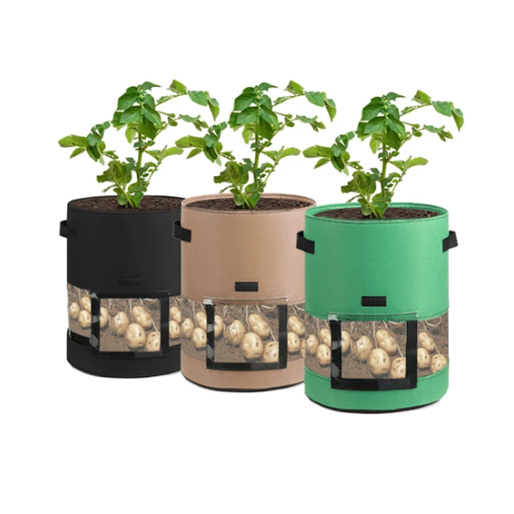 Factory wholesale custom 5 / 7 / 10Gallon breathable thicken grow bags pots garden potato felt fabric with handle for tree farms
