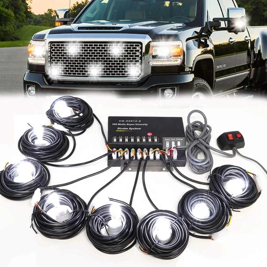 12V 160W 8 HID Bulbs Hideaway High Intensity Emergency Warning light Kit For Vehicle Truck Cars Snowplow headlight Strobe Lights