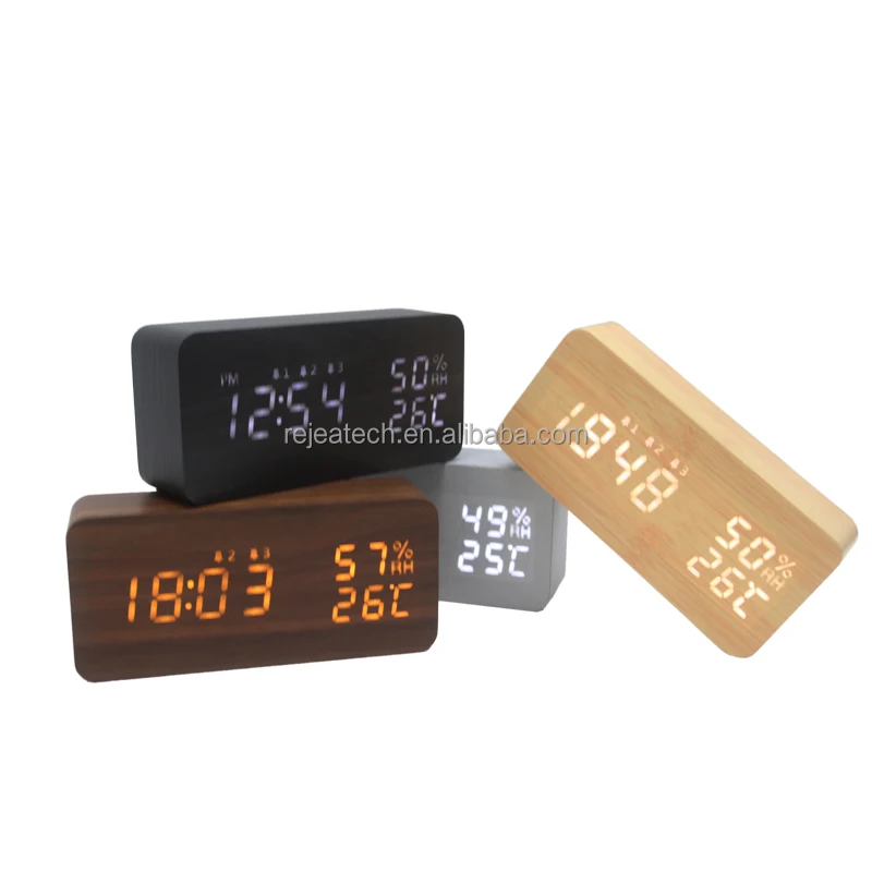 EMAF New Product Wooden Alarm Clock with Wireless Qi Charger Digital Display FM Radio-Phone Qi Charger Alarm Clock