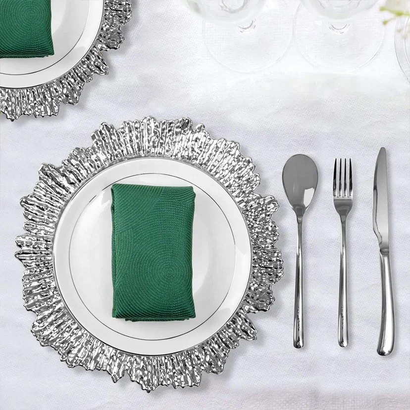 Wedding Party Dinner Gold Plastic Charger Plates 13 Inch Silver Reef Snowflake Irregular Dinnerware Fruit Dish Restaurant Plate