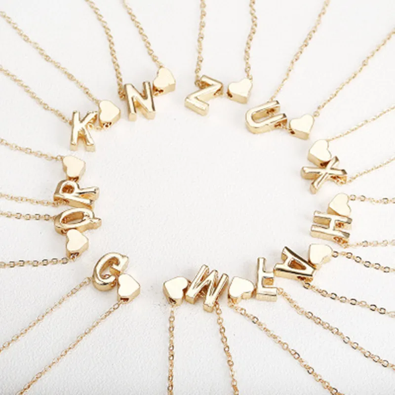 SUMENG Fashion Tiny Heart Dainty Initial Necklace Gold Silver Color Letter Name Choker Necklace For Women Pendant Jewelry Gift