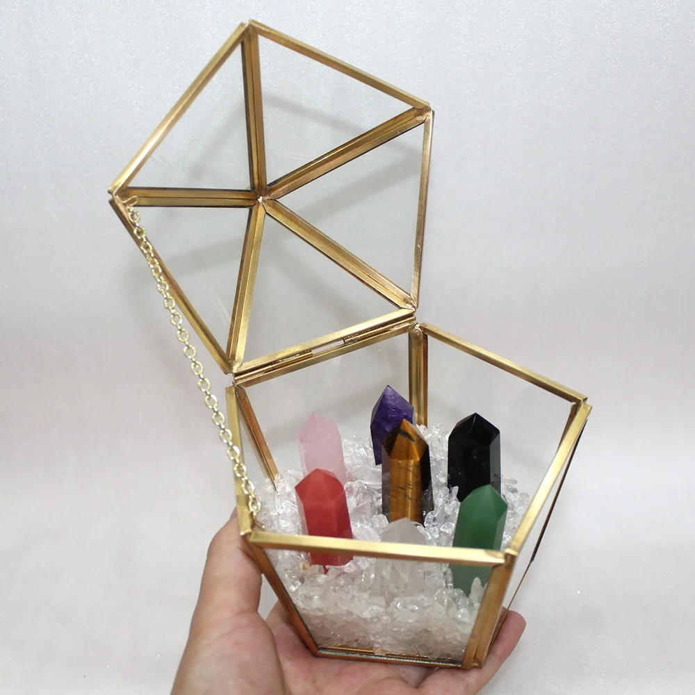 
Natural Crystal point Wand Gift Glass Box Seven Colors Raw Energy Gemstone Seven Star Array set for Healing 