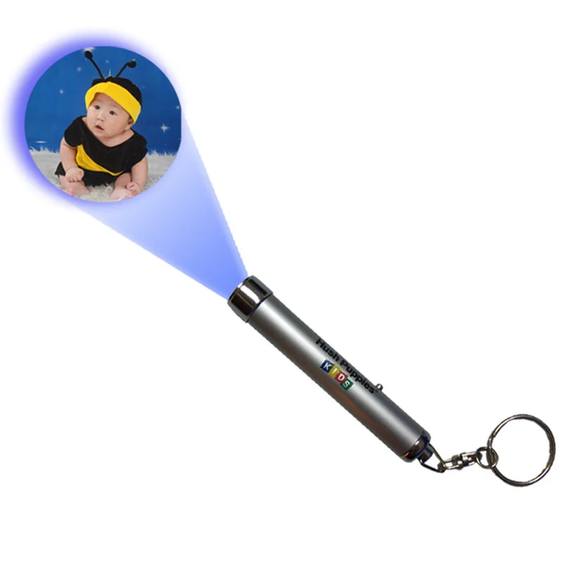 Custom Logo Projector Pen Image Projection LED Flashlight Laser Pointer Key Chain Promotional Gifts