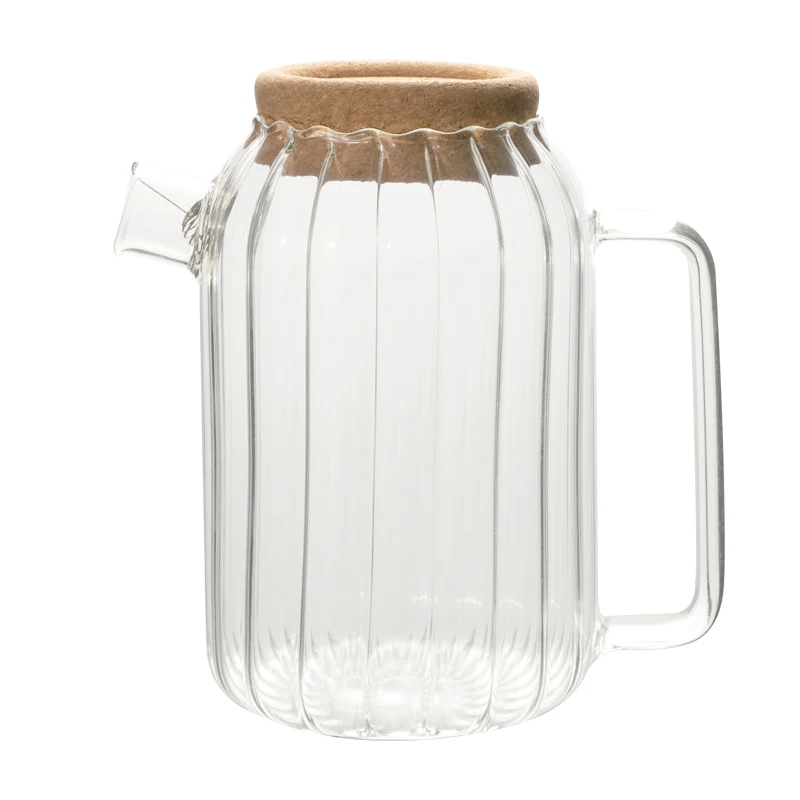 High borosilicate glass striped teapot with wooden lid glass teapot with handle large volume juice teapot